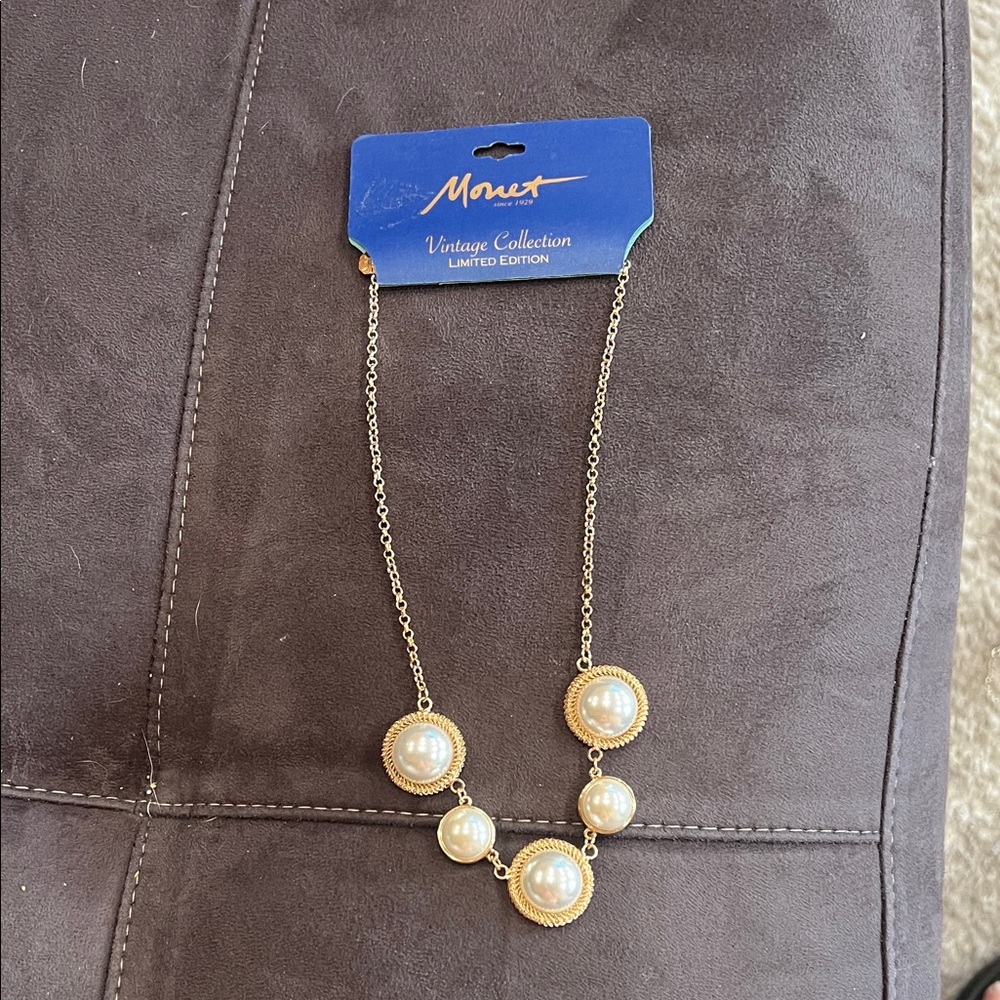 Monet Gold and Cream Pearl Necklace